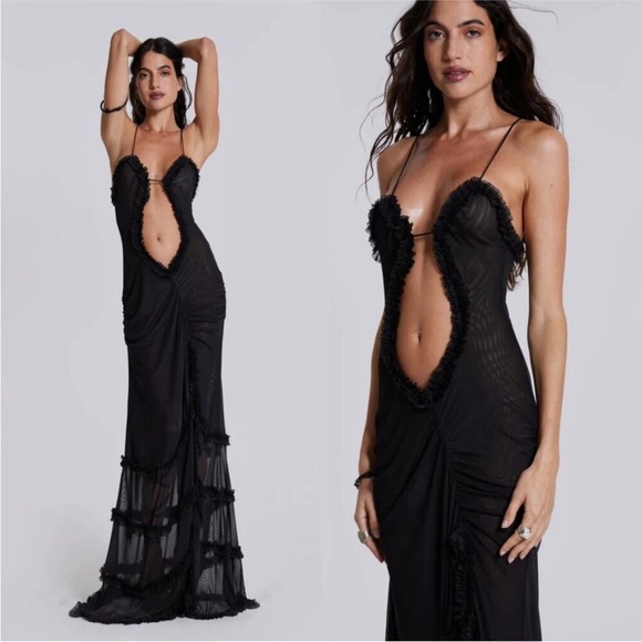 JADED LONDON Fatale Maxi Dress in Midnight Black UK 8 US 4 - Picture 2 of 12